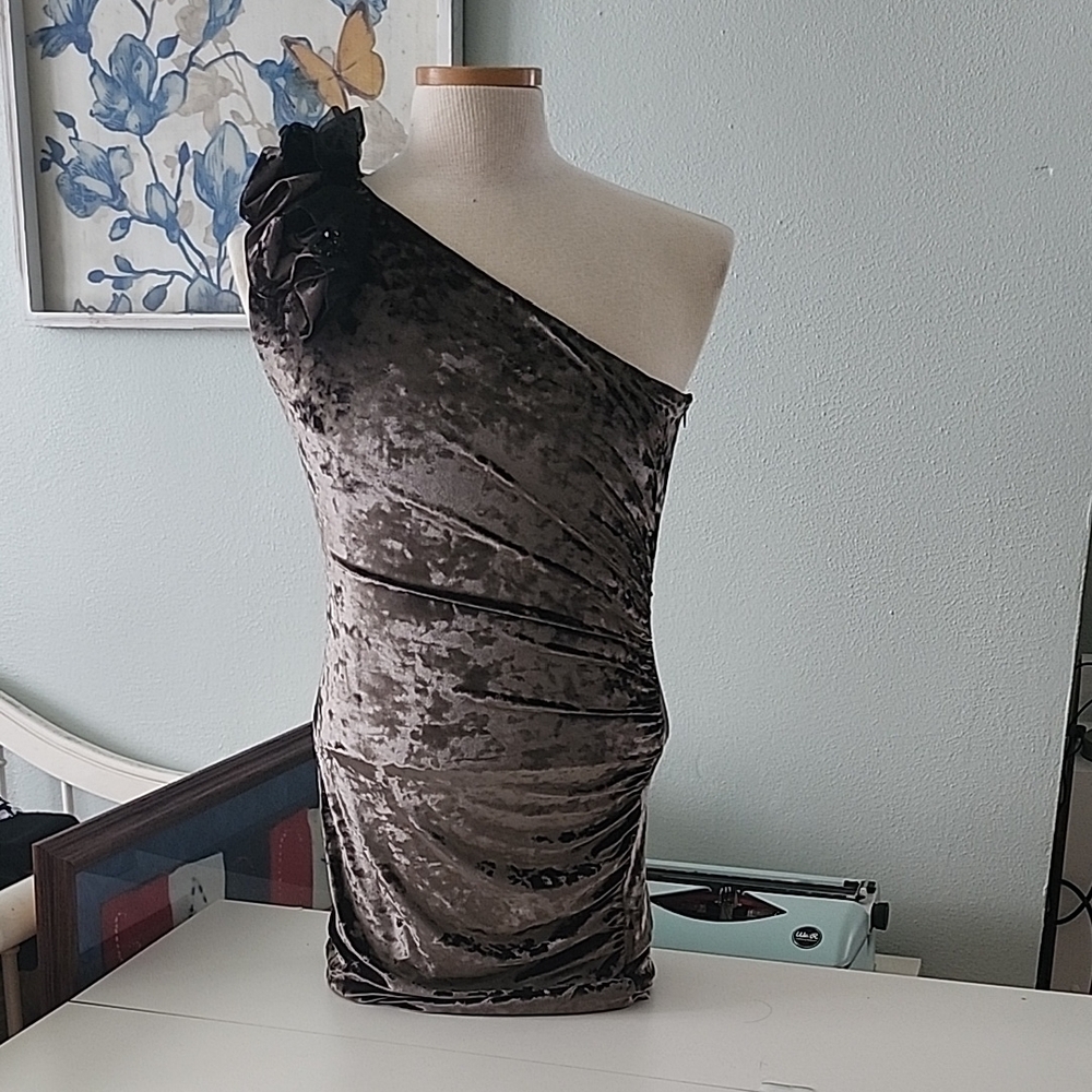 One-Shoulder Velvet Dress in Gray